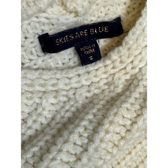 Skies Are Blue Oatmeal Sweater Criss Cross Back Small Chunky Knit Cozy Casual - Picture 8 of 9